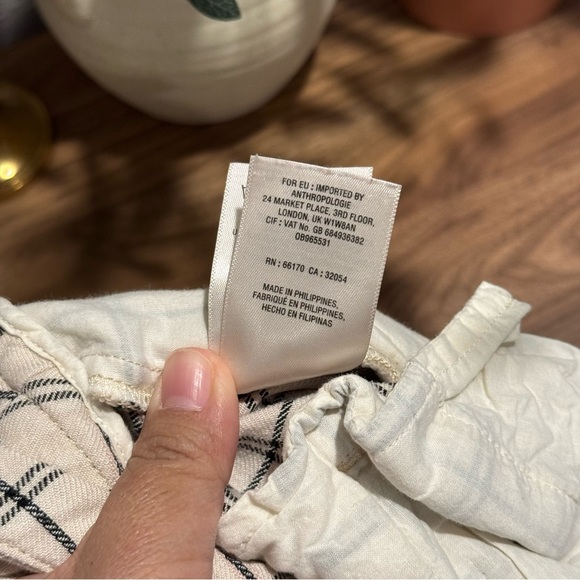 Anthropologie Size 2 Cream Black Windowpane Wide Leg Trouser Pants Linen Blend - Picture 7 of 7